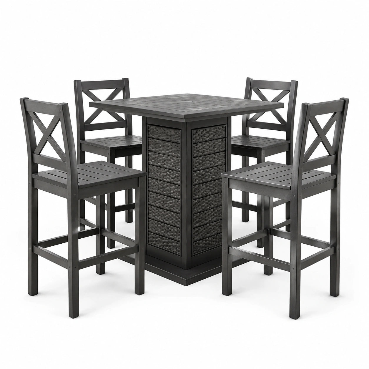 Set da pranzo da esterno 5 pezzi grigio antracite, tavolo alto 90 × 90 × 92 cm e 4 sedie 45 × 50 × 108 cm
