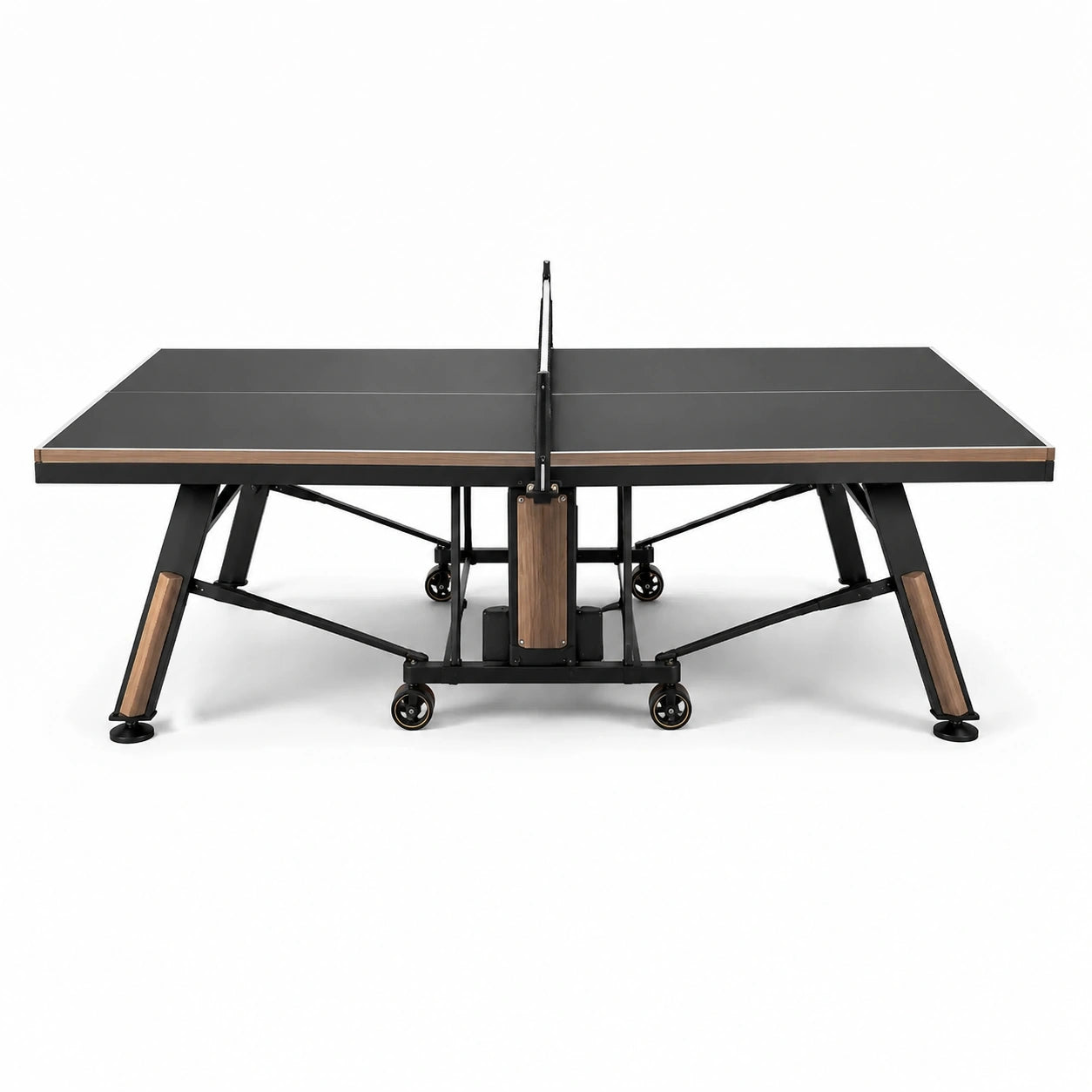 Tavolo da ping pong pieghevole nero e marrone con ruote, 274 × 152,5 × 76 cm
