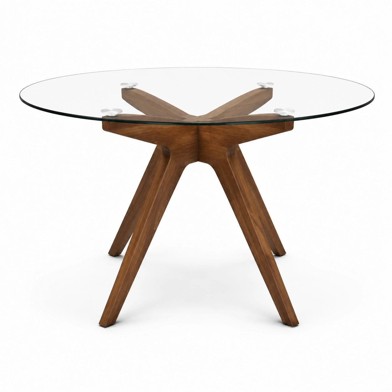 Tavolo rotondo moderno Ø 120 × H 75 cm in vetro trasparente e legno marrone