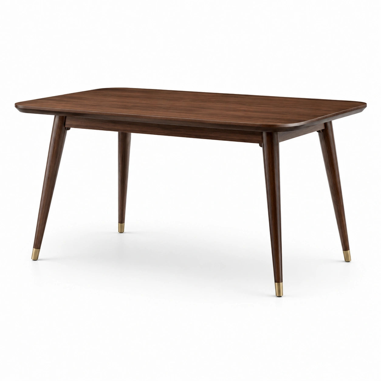 Tavolo rettangolare moderno in legno marrone noce con dettagli dorati, 160 × 90 × 75 cm