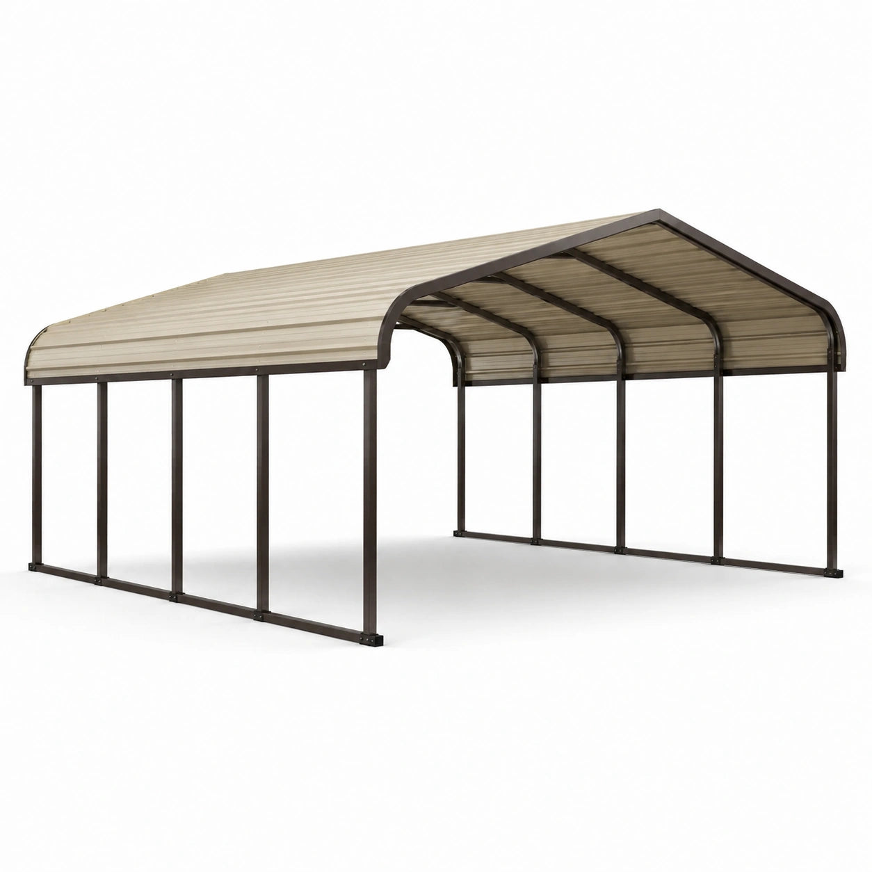 Carport doppio per due auto 600 × 600 × 290 cm in metallo marrone con copertura beige in policarbonato
