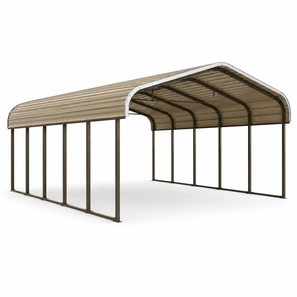 Carport doppio in acciaio marrone con tetto arcuato, 600 × 600 × 310 cm