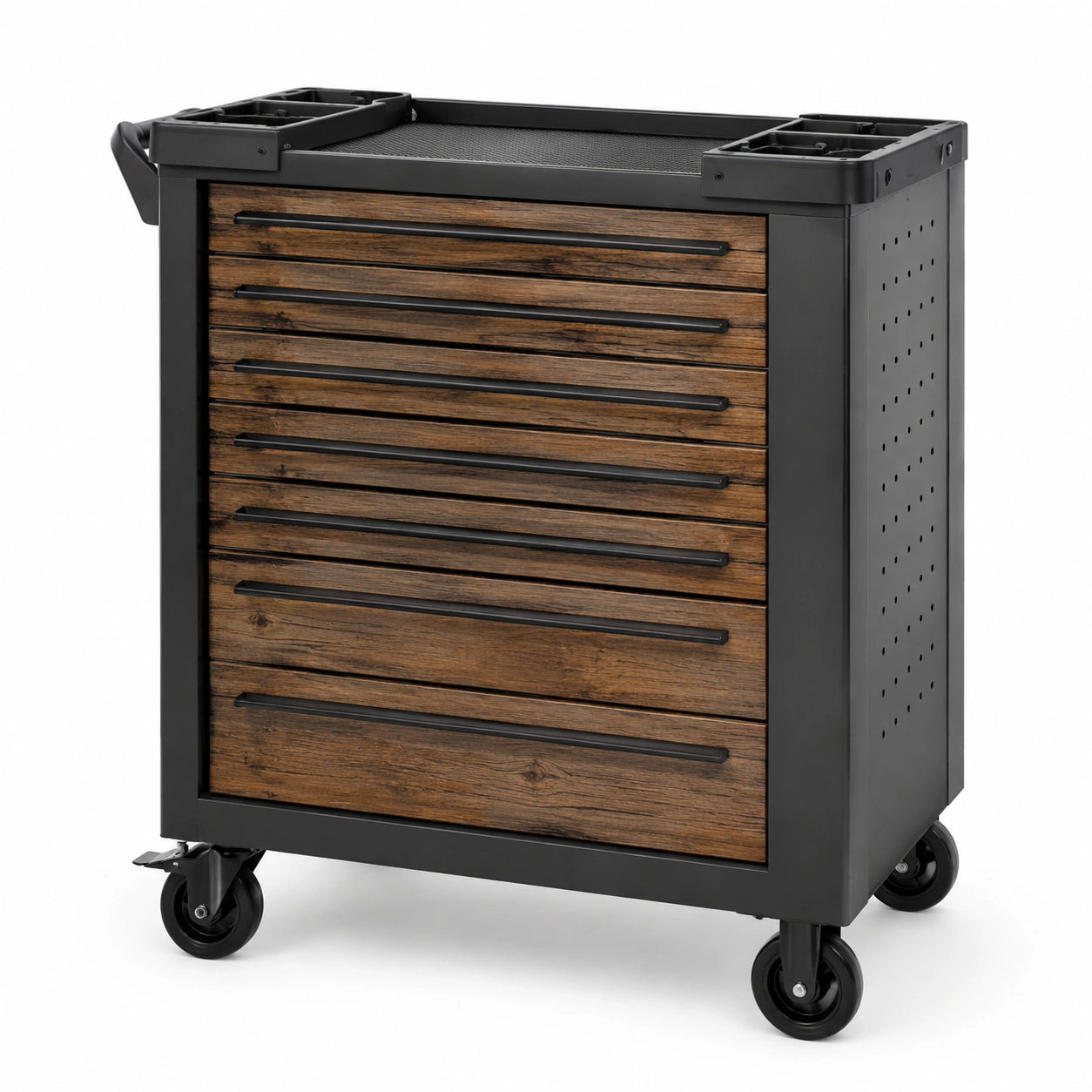 Carrello portautensili con 7 cassetti e ruote, 77 × 46 × 97 cm, nero e marrone effetto legno