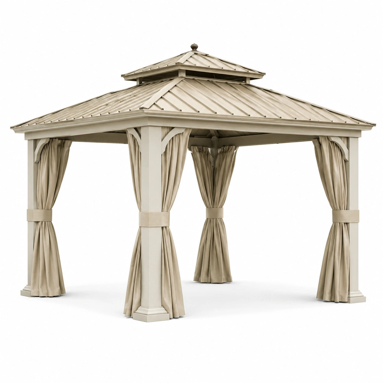 Gazebo da giardino 300 × 300 × 290 cm beige e tortora con tetto rigido e tende laterali