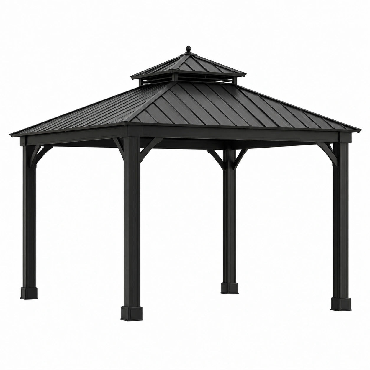 Gazebo da giardino in metallo nero 300 × 300 × 280 cm con tetto rigido ventilato