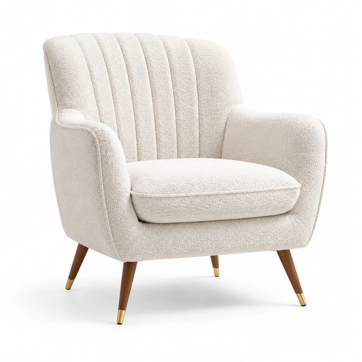Poltrona imbottita in bouclé bianco crema con braccioli, 82 × 80 × 88 cm
