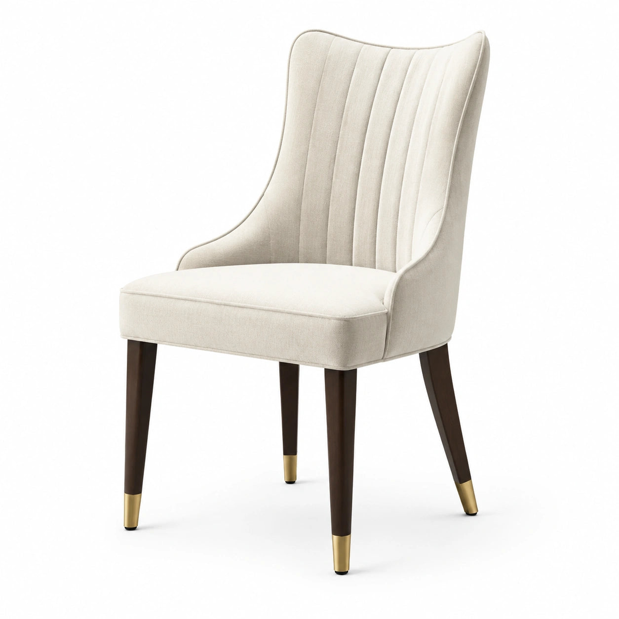 Sedia da pranzo imbottita in tessuto beige 56 × 63 × 94 cm con gambe marrone scuro e dettagli dorati