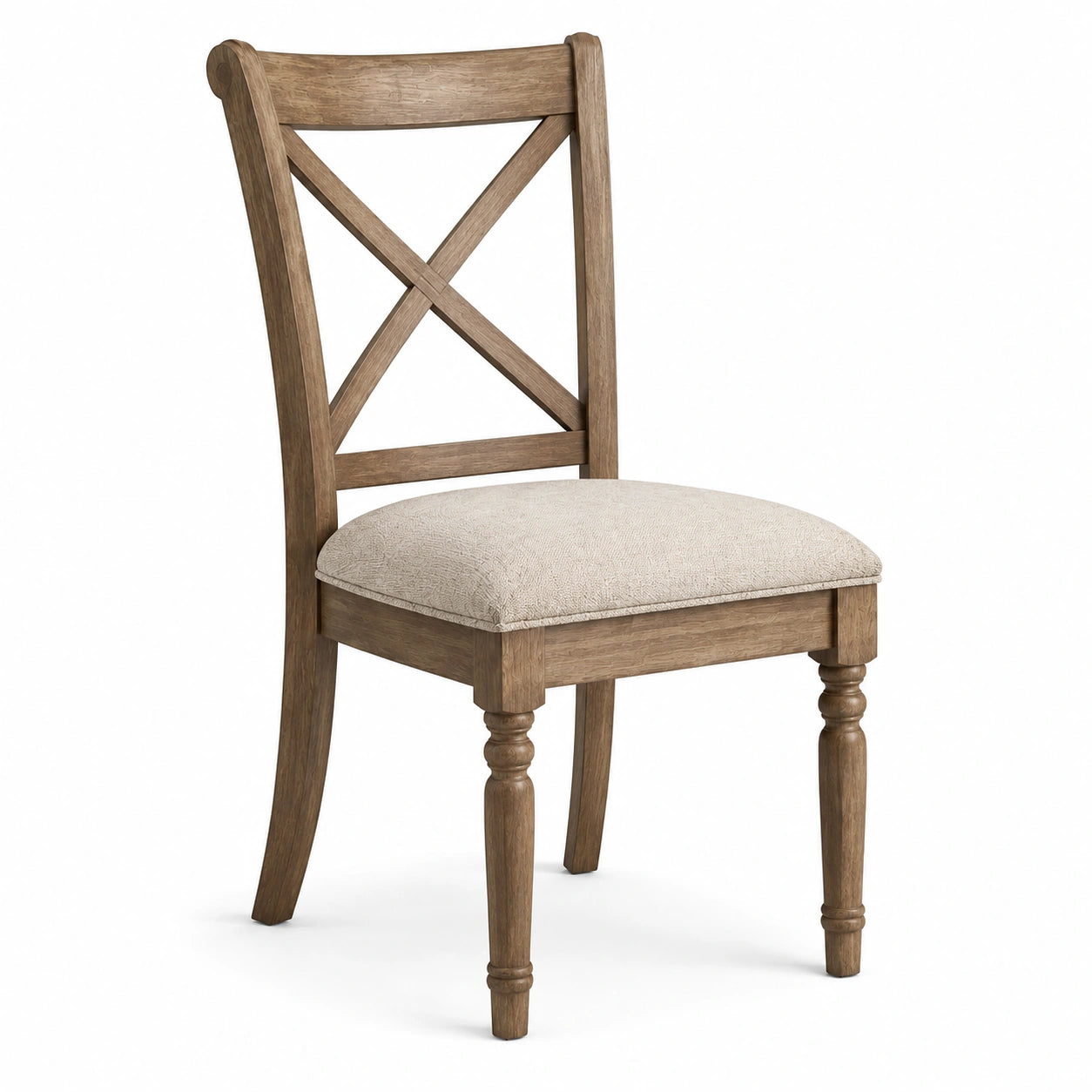 Sedia da pranzo rustica in legno marrone con seduta imbottita beige, 48 × 53 × 97 cm