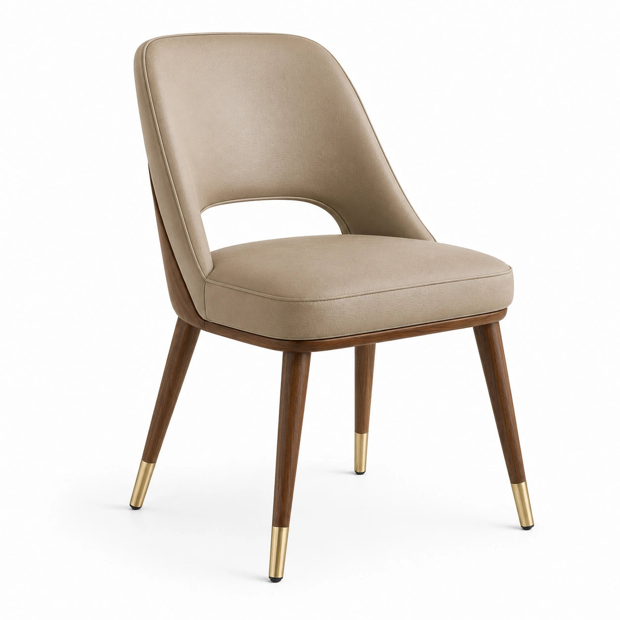 Sedia imbottita moderna 53 × 59 × 82 cm in similpelle beige con gambe marroni e dettagli dorati