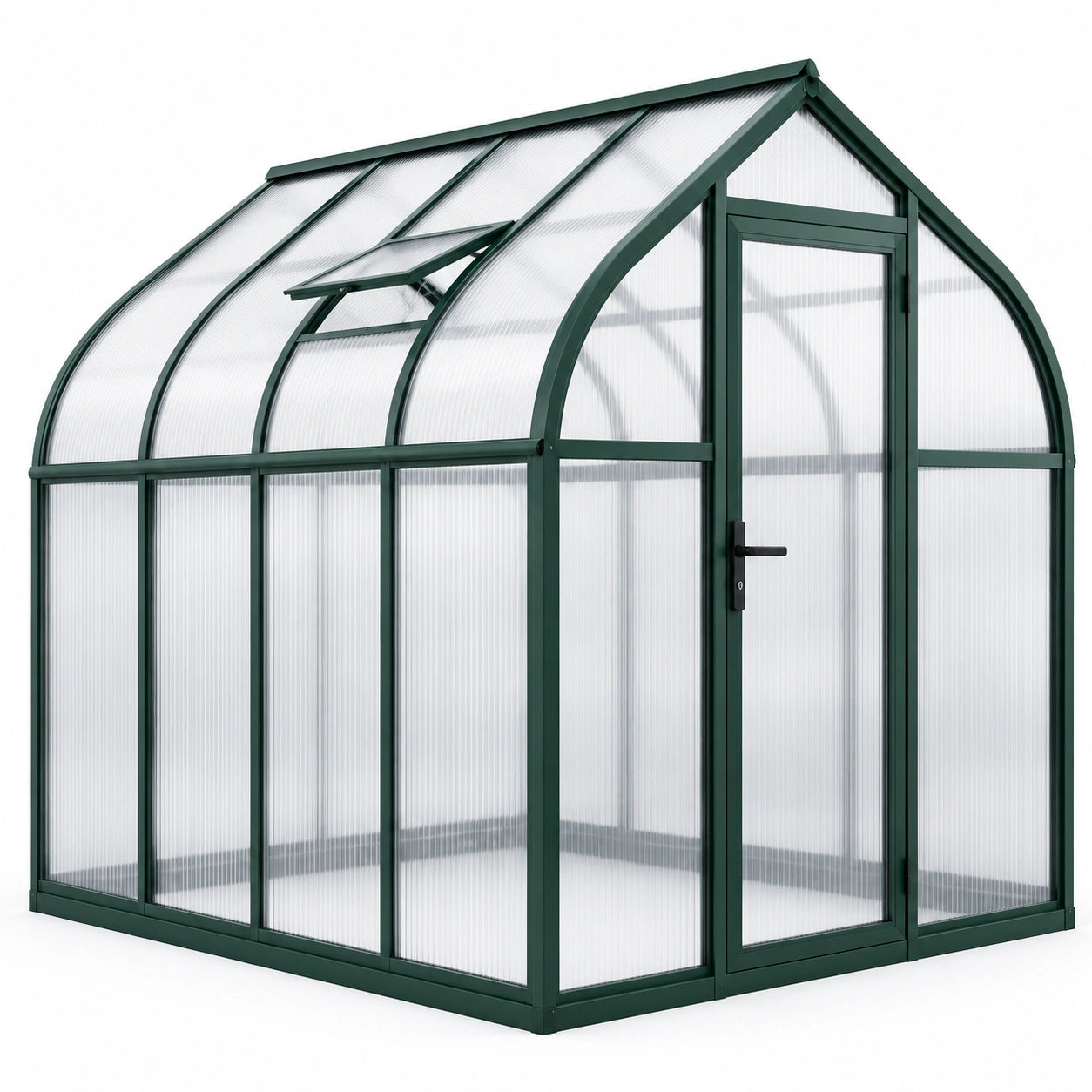 Serra da giardino 250 × 190 × 220 cm in alluminio verde e policarbonato traslucido con porta e finestra apribile