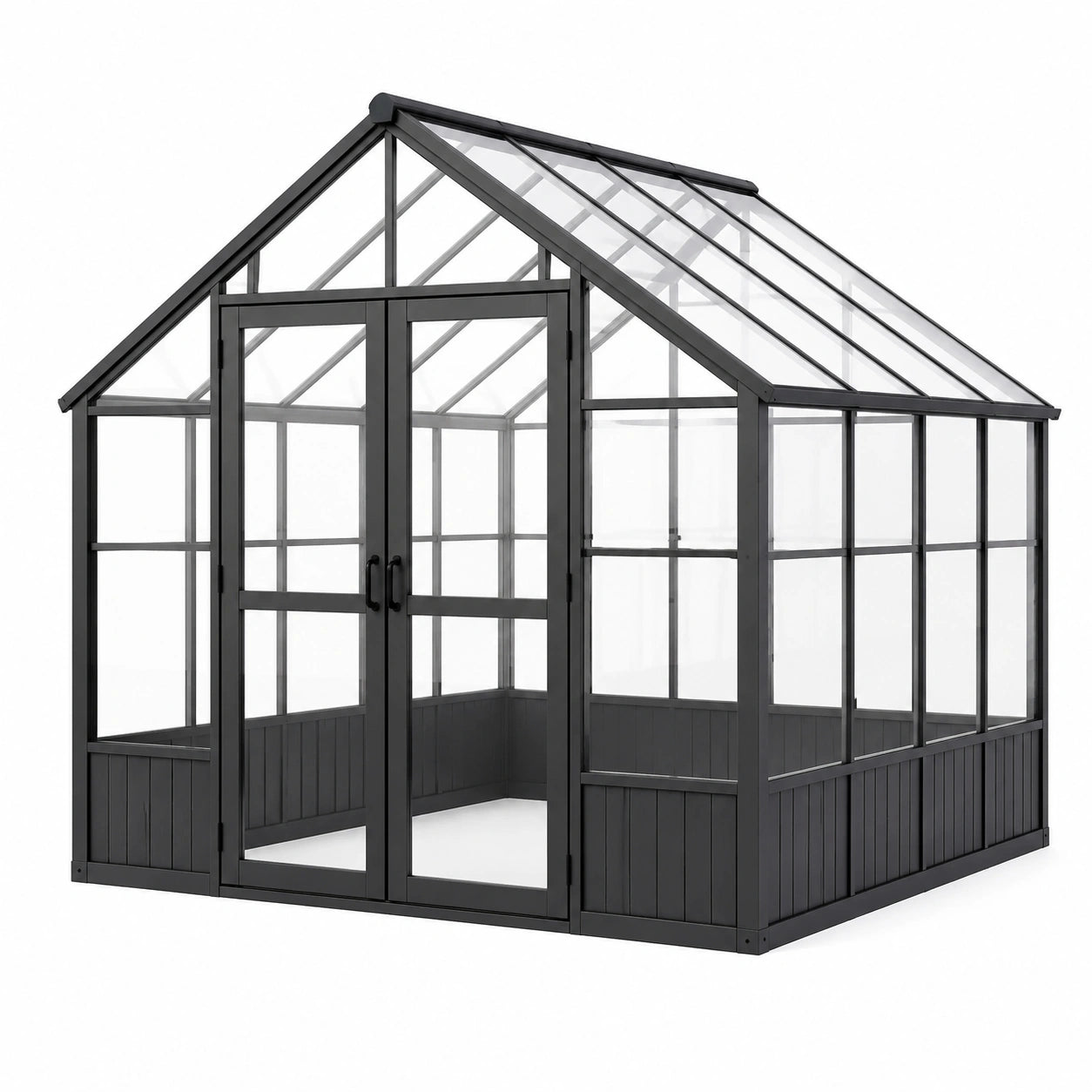 Serra da giardino 190 × 190 × 195 cm in metallo nero con pannelli trasparenti e doppia porta