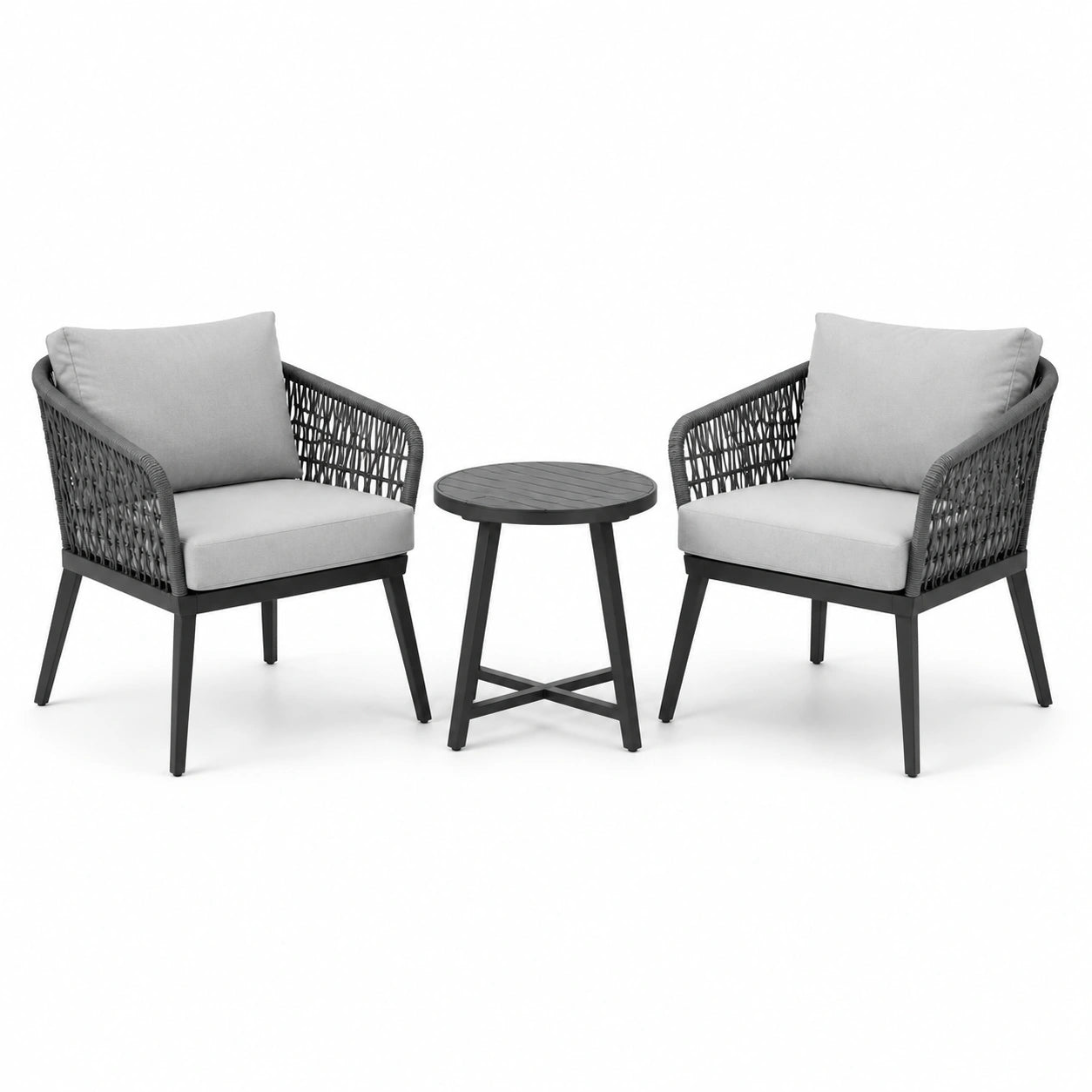 Set da giardino 3 pezzi con 2 poltrone 65 × 70 × 80 cm e tavolino rotondo Ø 50 × 50 cm, grigio chiaro e antracite