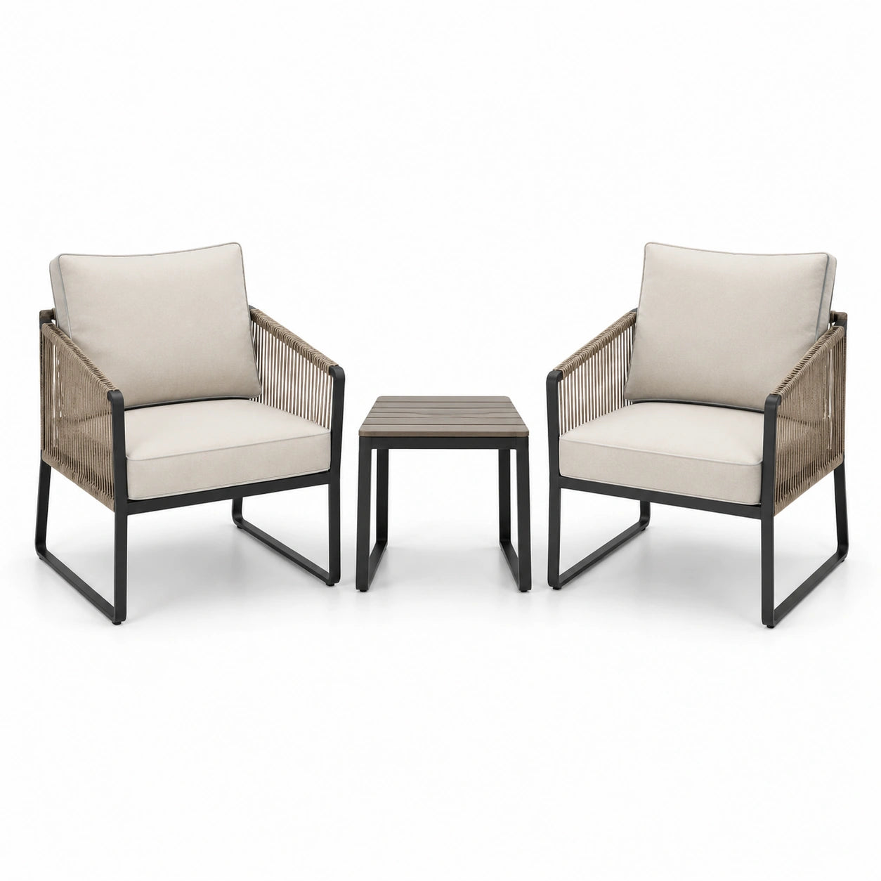 Set da giardino 3 pezzi con 2 poltrone da 67 × 74 × 80 cm e tavolino da 45 × 45 × 45 cm, beige, tortora e antracite